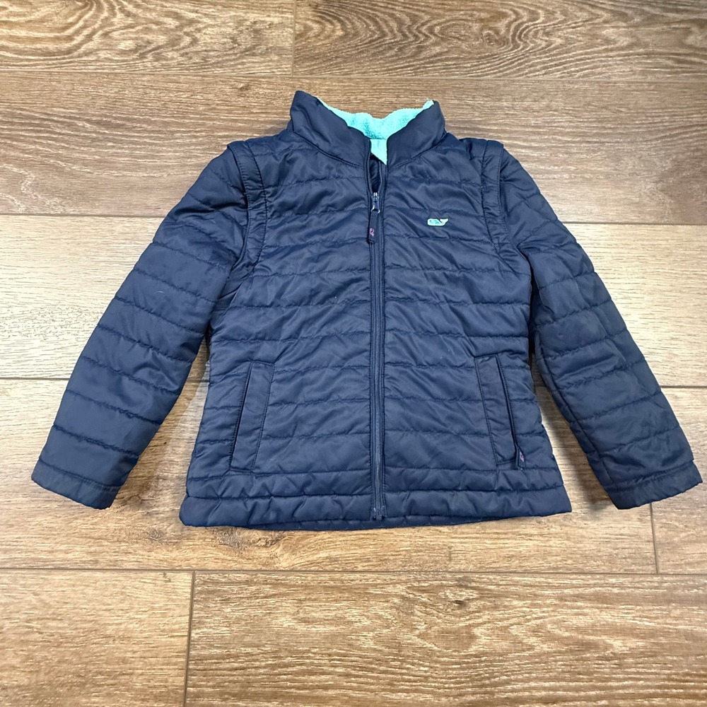 Vineyard Vines Girls Convertible Jacket/Vest Navy Blue, Fleece Lined Size 4T